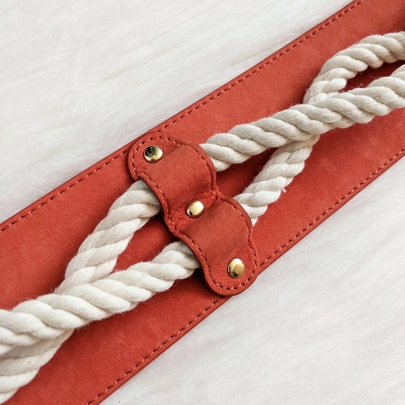 & Other Stories Coral Orange Suede Leather & Rope Double Buckle Belt | Size M - Picture 11 of 14